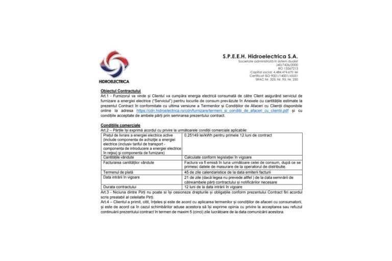 Semnare contract HIdroelectrica online